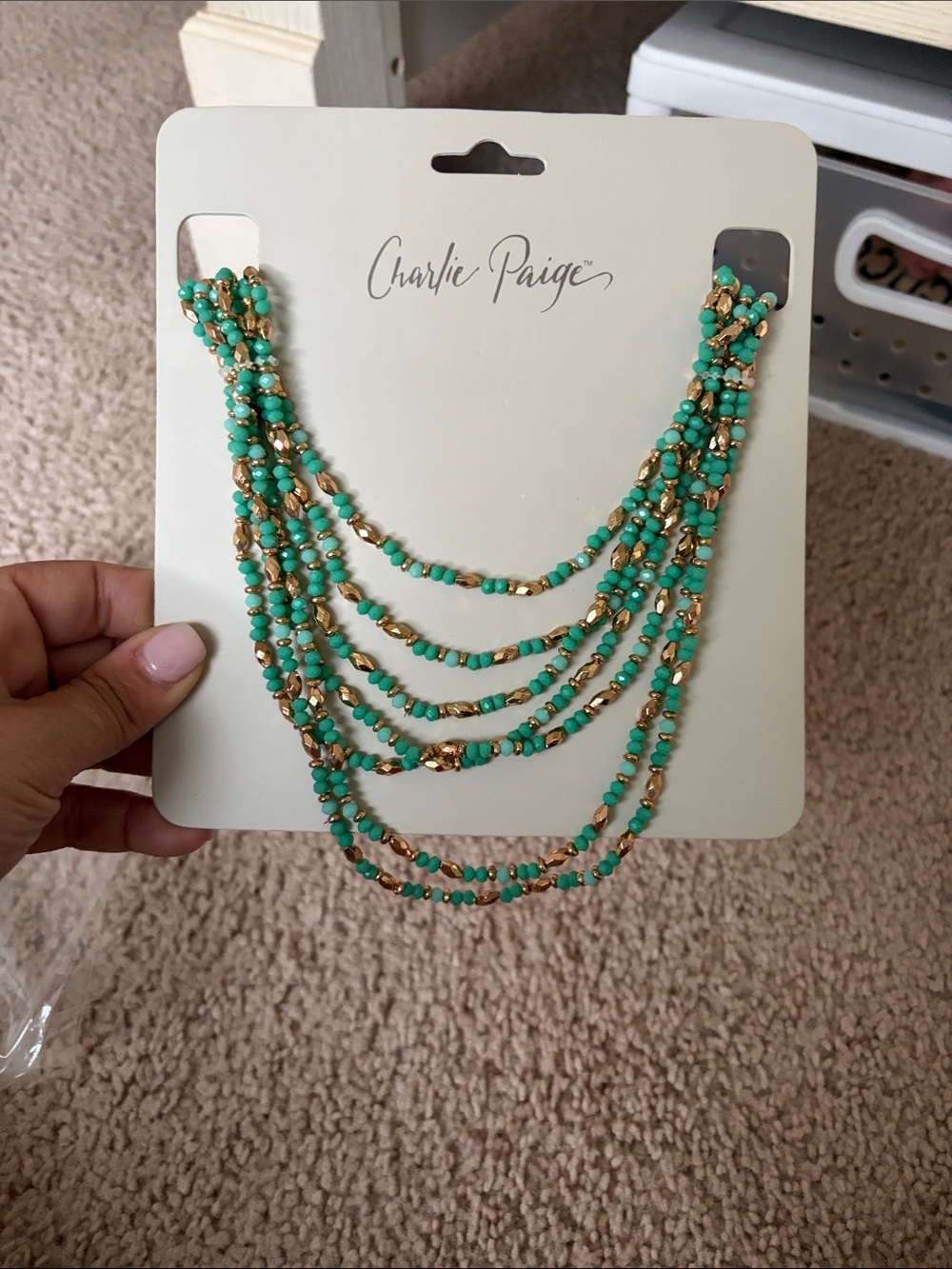 Charlie Paige Turquoise and Gold Layered Beaded Necklace